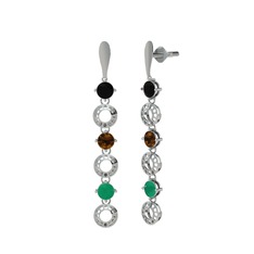 Leilani Küpe - Siyah zirkon, dumanlı kuvars ve kök zümrüt 925 ayar gümüş küpe #da5ex2