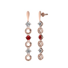 Beyaz zirkon ve garnet 8 ayar rose altın küpe