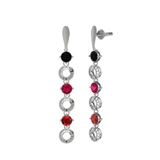 Siyah zirkon, rodolit garnet ve garnet 8 ayar beyaz altın küpe