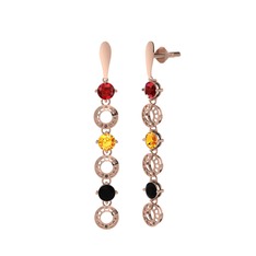 Garnet, sitrin ve siyah zirkon 8 ayar rose altın küpe