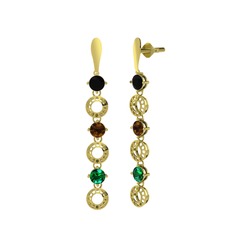 Siyah zirkon, dumanlı kuvars ve yeşil kuvars 14 ayar altın küpe