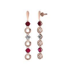 Leilani Küpe - Kök yakut, beyaz zirkon ve rodolit garnet 18 ayar rose altın küpe #e2wn2w
