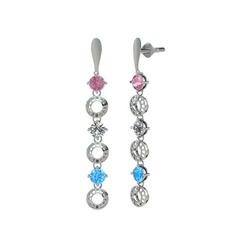 Leilani Küpe - Pembe kuvars, swarovski ve akuamarin 8 ayar beyaz altın küpe #fd5lve
