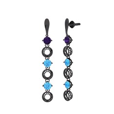 Leilani Küpe - Ametist ve akuamarin 925 ayar siyah rodyum kaplama gümüş küpe #fis5bi