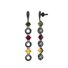 Leilani Küpe - Peridot, kök yakut ve sitrin 925 ayar siyah rodyum kaplama gümüş küpe #fm09y0