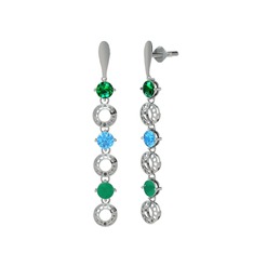 Leilani Küpe - Yeşil kuvars, akuamarin ve kök zümrüt 18 ayar beyaz altın küpe #fn9t18