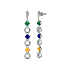 Leilani Küpe - Yeşil kuvars, lab safir ve sitrin 14 ayar beyaz altın küpe #fngn46