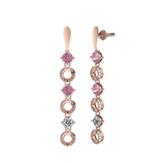 Pembe kuvars ve beyaz zirkon 18 ayar rose altın küpe