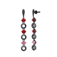 Leilani Küpe - Garnet ve pembe kuvars 925 ayar siyah rodyum kaplama gümüş küpe #fxjwvu