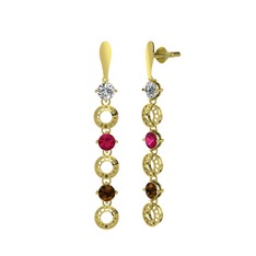 Leilani Küpe - Swarovski, rodolit garnet ve dumanlı kuvars 8 ayar altın küpe #gbqsm8