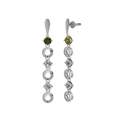 Peridot, swarovski ve beyaz zirkon 8 ayar beyaz altın küpe
