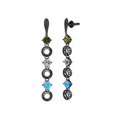 Leilani Küpe - Peridot, beyaz zirkon ve akuamarin 925 ayar siyah rodyum kaplama gümüş küpe #gfvril