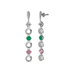 Leilani Küpe - Swarovski, kök zümrüt ve pembe kuvars 18 ayar beyaz altın küpe #go91c1