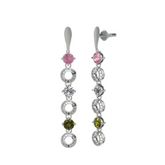 Pembe kuvars, swarovski ve peridot 18 ayar beyaz altın küpe