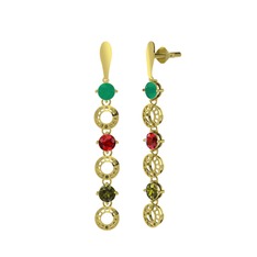 Kök zümrüt, garnet ve peridot 8 ayar altın küpe