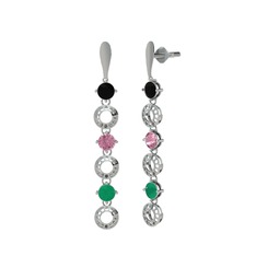 Leilani Küpe - Siyah zirkon, pembe kuvars ve kök zümrüt 18 ayar beyaz altın küpe #h95yf5