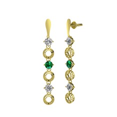 Swarovski, yeşil kuvars ve beyaz zirkon 18 ayar altın küpe