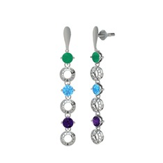 Leilani Küpe - Kök zümrüt, akuamarin ve ametist 18 ayar beyaz altın küpe #hnqf5v