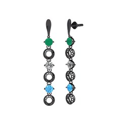 Leilani Küpe - Kök zümrüt, beyaz zirkon ve akuamarin 925 ayar siyah rodyum kaplama gümüş küpe #hqq5ft