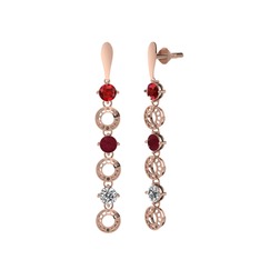 Garnet, kök yakut ve beyaz zirkon 8 ayar rose altın küpe