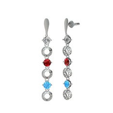 Swarovski, garnet ve akuamarin 8 ayar beyaz altın küpe