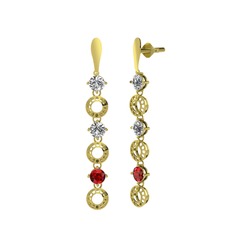 Beyaz zirkon, swarovski ve garnet 925 ayar altın kaplama gümüş küpe