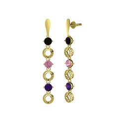 Leilani Küpe - Siyah zirkon, pembe kuvars ve ametist 8 ayar altın küpe #jglanq