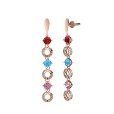 Leilani Küpe - Garnet, akuamarin ve pembe kuvars 8 ayar rose altın küpe #jhkosl