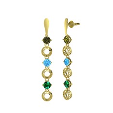 Leilani Küpe - Peridot, akuamarin ve yeşil kuvars 18 ayar altın küpe #jwp9a7