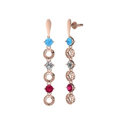 Leilani Küpe - Akuamarin, swarovski ve rodolit garnet 18 ayar rose altın küpe #k8j6i2