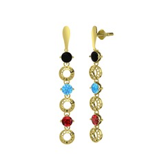 Siyah zirkon, akuamarin ve garnet 925 ayar altın kaplama gümüş küpe