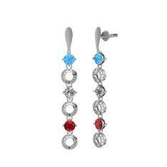 Akuamarin, swarovski ve garnet 14 ayar beyaz altın küpe