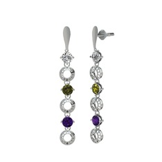 Swarovski, peridot ve ametist 925 ayar gümüş küpe
