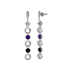 Swarovski, ametist ve siyah zirkon 925 ayar gümüş küpe