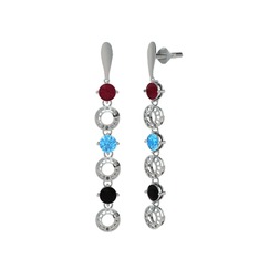 Leilani Küpe - Kök yakut, akuamarin ve siyah zirkon 18 ayar beyaz altın küpe #lh2rzj