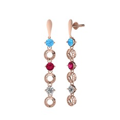 Leilani Küpe - Akuamarin, rodolit garnet ve swarovski 18 ayar rose altın küpe #lx602c
