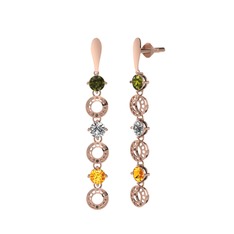 Peridot, beyaz zirkon ve sitrin 8 ayar rose altın küpe