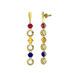 Rodolit garnet, sitrin ve lab safir 8 ayar altın küpe