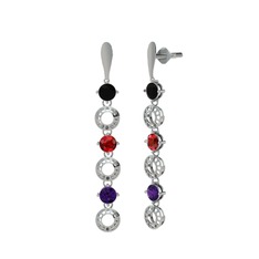 Leilani Küpe - Siyah zirkon, garnet ve ametist 14 ayar beyaz altın küpe #m67okx