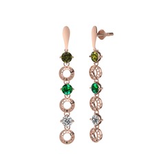 Peridot, yeşil kuvars ve swarovski 8 ayar rose altın küpe