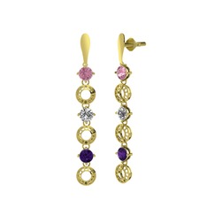 Leilani Küpe - Pembe kuvars, swarovski ve ametist 8 ayar altın küpe #mnttmm