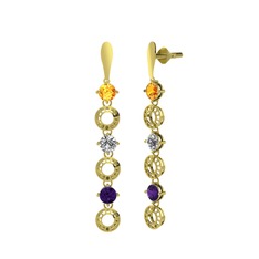 Leilani Küpe - Sitrin, swarovski ve ametist 8 ayar altın küpe #mtvr0u