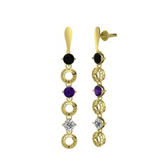 Siyah zirkon, ametist ve swarovski 8 ayar altın küpe