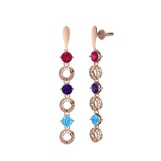 Rodolit garnet, ametist ve akuamarin 18 ayar rose altın küpe