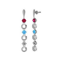 Leilani Küpe - Rodolit garnet, akuamarin ve swarovski 14 ayar beyaz altın küpe #ndb9bm