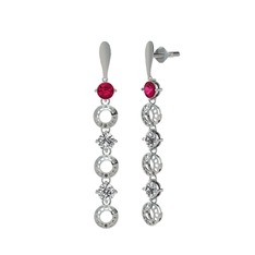 Rodolit garnet, swarovski ve beyaz zirkon 14 ayar beyaz altın küpe