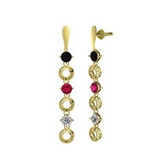 Leilani Küpe - Siyah zirkon, rodolit garnet ve beyaz zirkon 18 ayar altın küpe #nglpg4