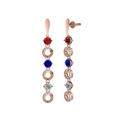 Garnet, lab safir ve swarovski 18 ayar rose altın küpe