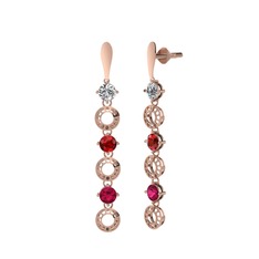 Swarovski, garnet ve rodolit garnet 14 ayar rose altın küpe