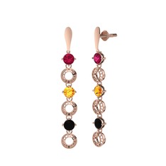 Leilani Küpe - Rodolit garnet, sitrin ve siyah zirkon 18 ayar rose altın küpe #o28gdj